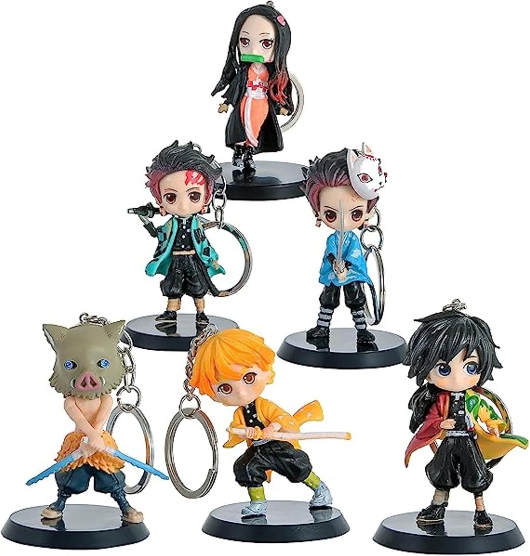 Demon Slayer Action Figure Set Of 6 With Keychain